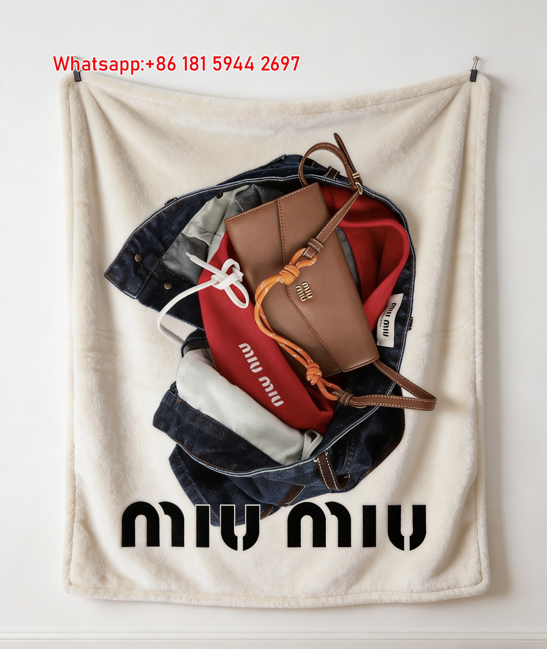 Miu Miu Denim Bag Print Flannel Sofa Throw Blanket IMG_0639